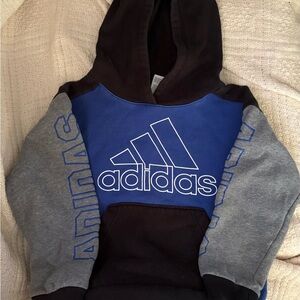 Adidas Blue and Gray Color-Block Hoodie Sweatshirt